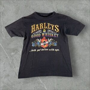 Vintage 3d Emblem Shirt Mens Medium‎ Black Harley’s & Good Whiskey 80s Davidson